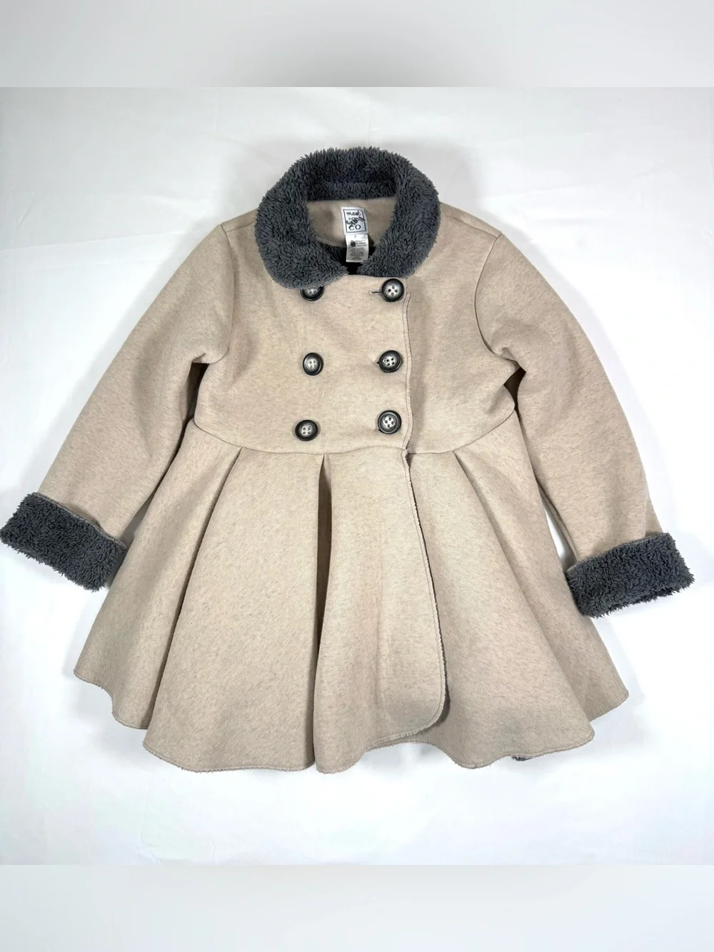 MACK & CO Girls Pleated Swing Coat 6 Faux Fur Double Breasted Princess Cottage